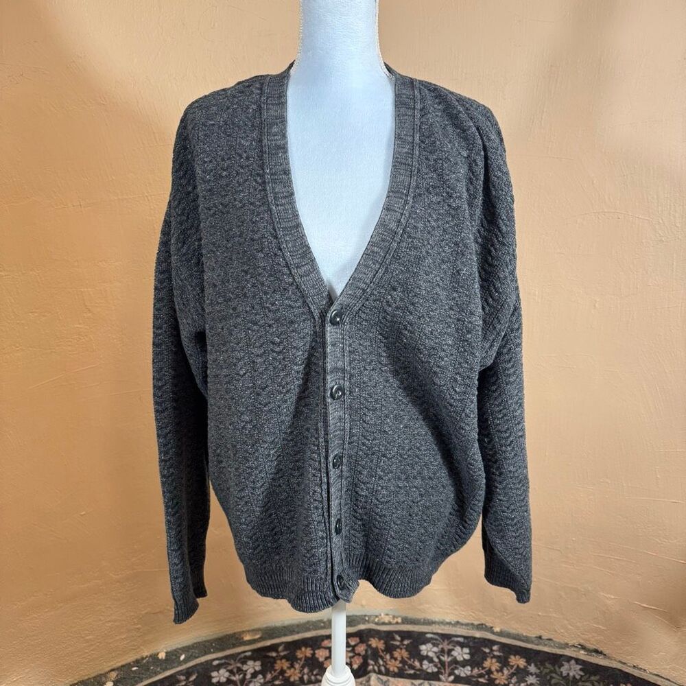 Trade Bay Vintage Cardigan Sweater Womens Large Gray Button Front Made USA 90s
